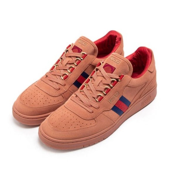 Ralph Lauren x Clot - Terracotta Polo Court Suede Sneakers - Picture 1 of 8
